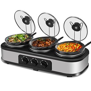 Triple Pot Slow Cooker And Warmer With Adjustable Temperatures